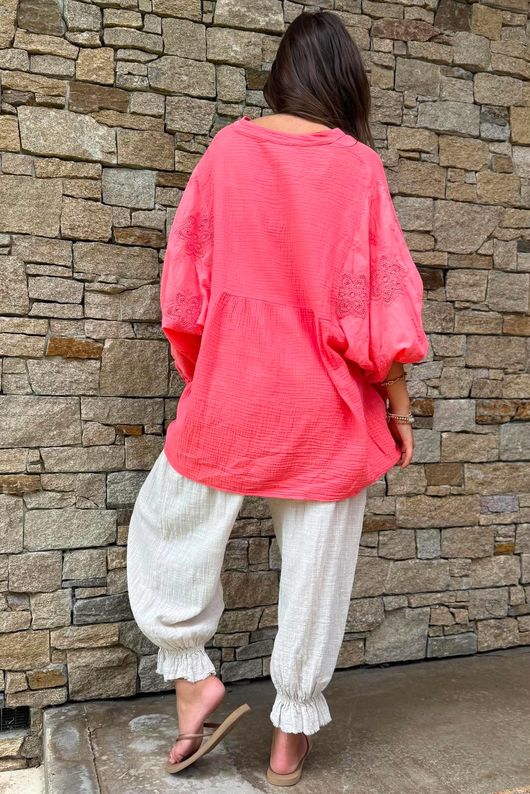 Mimi Pillow Cotton Batwing Blouse Watermelon 